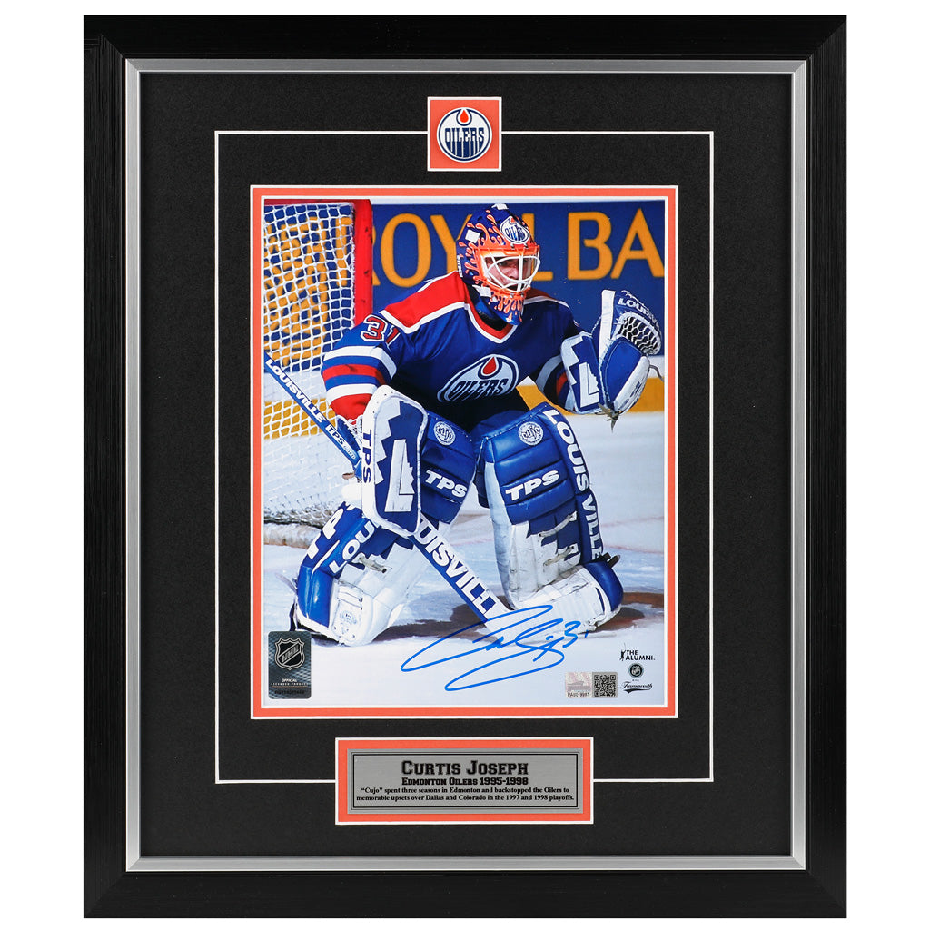 Curtis Joseph Signed Edmonton Oilers Royal Road Action Tracking The Play 8x10 Framed Photo