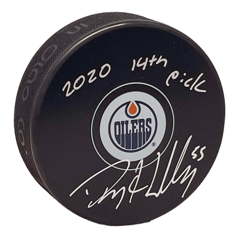 Dylan Holloway Edmonton Oilers Autographed/Inscribed "2020 14th Pick" Puck