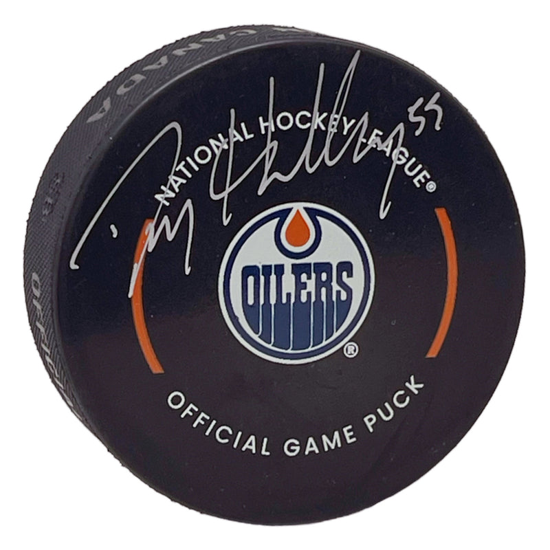 Dylan Holloway Signed Edmonton Oilers Game Puck