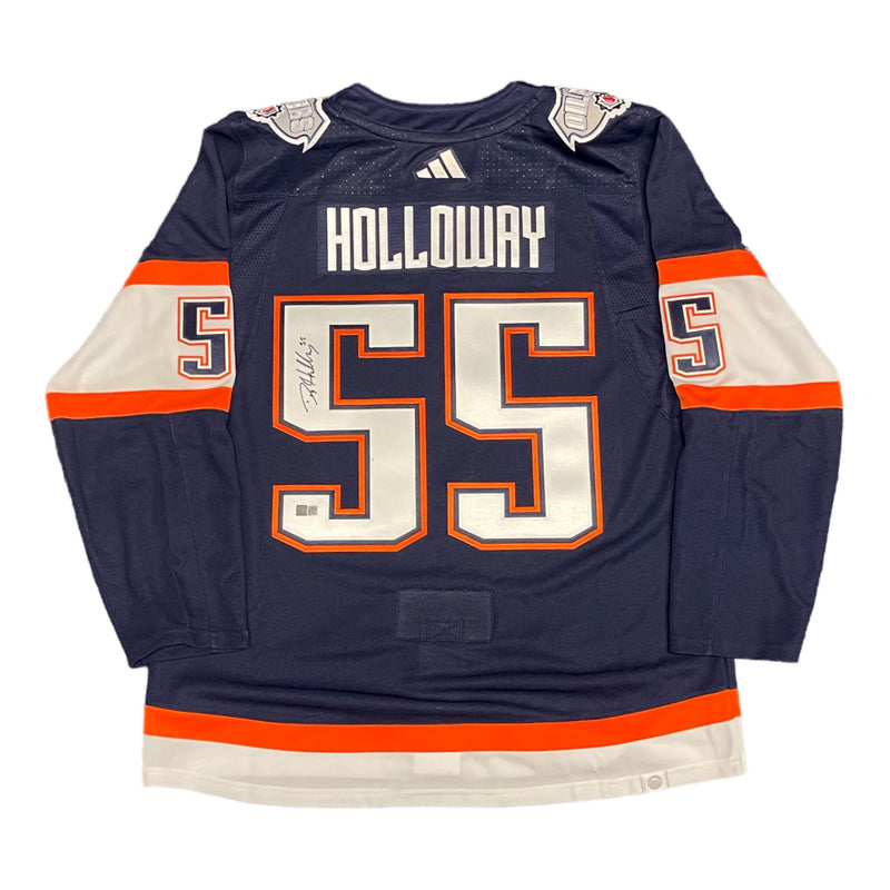 Dylan Holloway Signed Edmonton Oilers adidas Reverse Retro Navy Pro Jersey