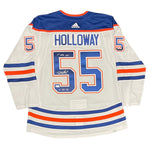 Dylan Holloway Signed Edmonton Oilers adidas Road White Pro Jersey Inscribed 1st NHL Goal