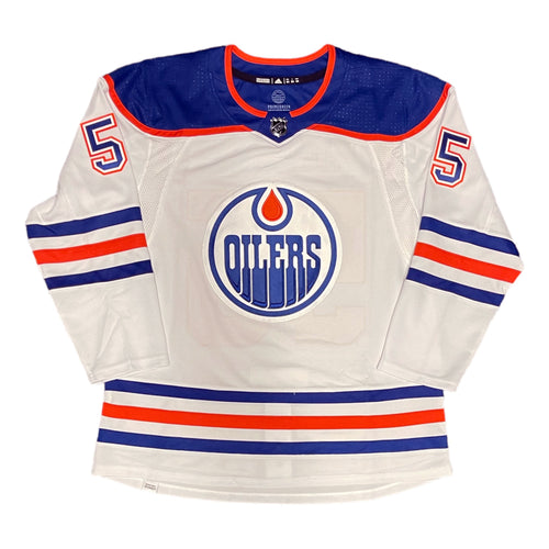 Dylan Holloway Signed Edmonton Oilers adidas Road White Pro Jersey Inscribed 1st NHL Goal