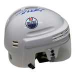Dylan Holloway Signed Edmonton Oilers White Mini Helmet Inscribed Hollywood