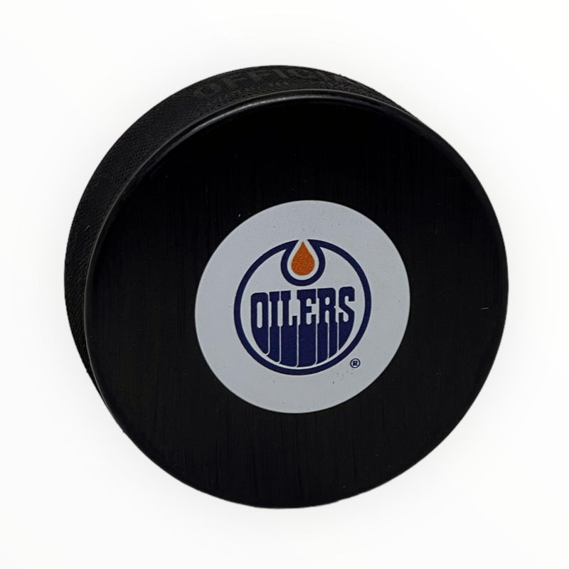 Ron Low Edmonton Oilers Autographed Puck Mid Size Logo