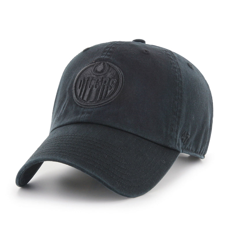 Edmonton Oilers '47 Black on Black Clean Up Cap Tonal Oil Drop