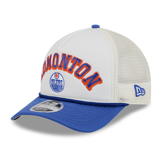 Edmonton Oilers New Era Chrome Arch 9FORTY M-Crown A-Frame Snapback Trucker Hat