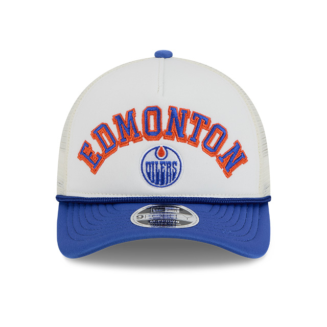 Edmonton Oilers New Era Chrome Arch 9FORTY M-Crown A-Frame Snapback Trucker Hat