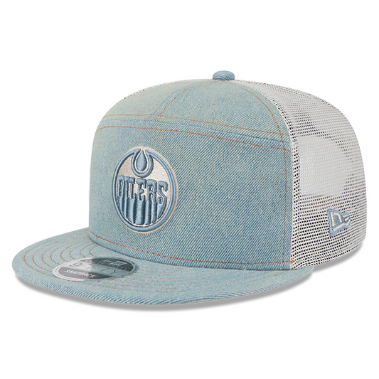 Edmonton Oilers New Era Denim 9FIFTY Split Panel Trucker
