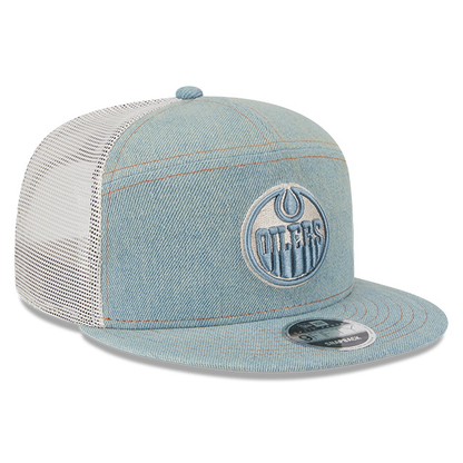 Edmonton Oilers New Era Denim 9FIFTY Split Panel Trucker