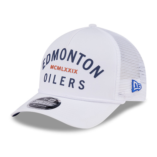 Edmonton Oilers New Era Minimalist White 9FORTY M-Crown A-Frame Rope Snapback Hat