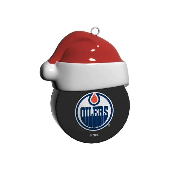 Edmonton Oilers Santa Hat and Puck Christmas Tree Ornament