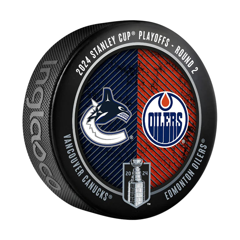 Edmonton Oilers vs Vancouver Canucks 2024 Round 2 Playoffs Match-Up Puck