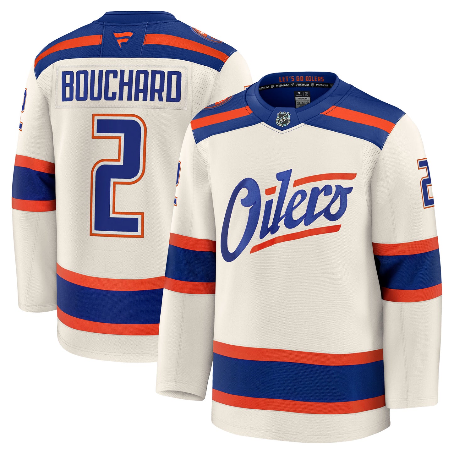 Evan Bouchard Edmonton Oilers Fanatics Premium Alternate Jersey ON ICE Cresting