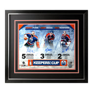 Moog, Fuhr, & Ranford Edmonton Oilers Triple Signed 11x14 Framed Photo