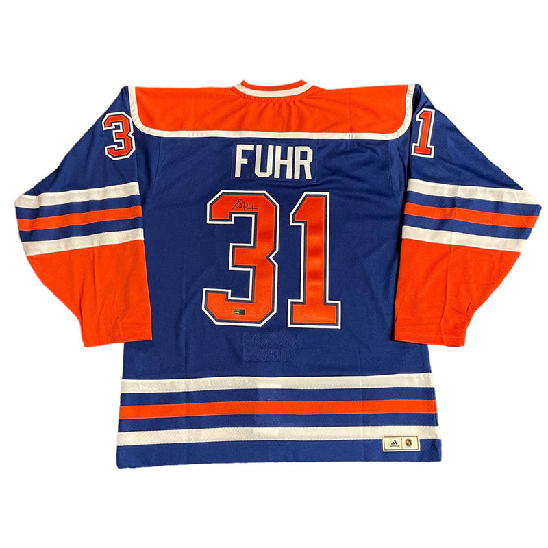 Grant Fuhr Signed Edmonton Oilers Blue adidas Vintage Pro Jersey