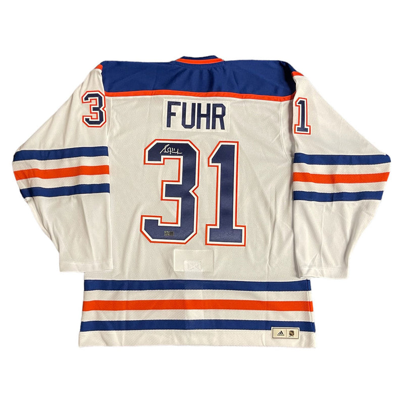 Grant Fuhr Signed Edmonton Oilers White adidas Vintage Pro Jersey