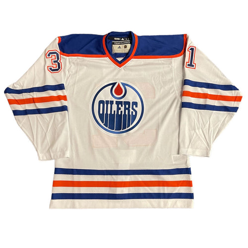 Grant Fuhr Signed Edmonton Oilers White adidas Vintage Pro Jersey