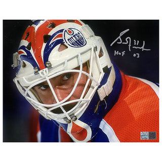 Grant Fuhr Signed Edmonton Oilers Blue Action The Mask 8x10 Photo Inscribed