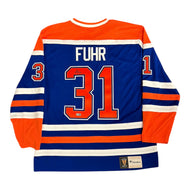 Grant Fuhr Signed Edmonton Oilers Vintage Royal Replica Jersey