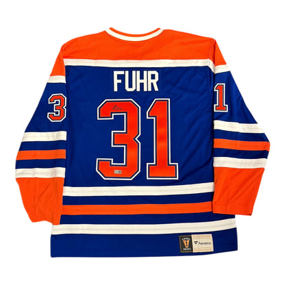 Grant Fuhr Signed Edmonton Oilers Vintage Royal Replica Jersey