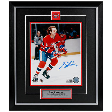 Guy Lafleur Signed Montreal Canadiens Charging Up Ice 8x10 Framed Photo