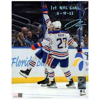 James Hamblin Signed Edmonton Oilers - 1st NHL Goal Celebration - 8x10 Photo Inscribed
