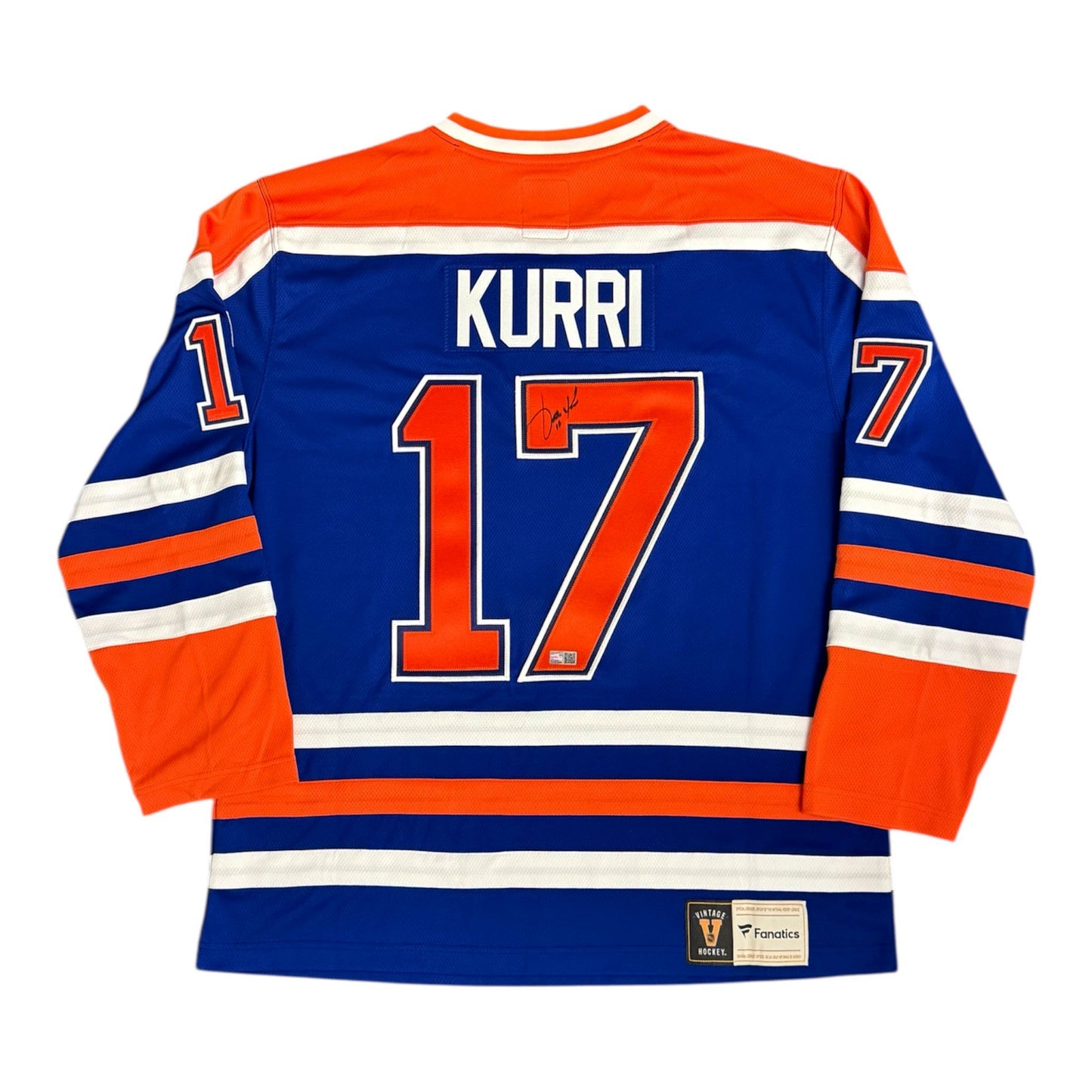 Jari Kurri Signed Edmonton Oilers Vintage Royal Replica Jersey 1990 Stanley Cup Patch