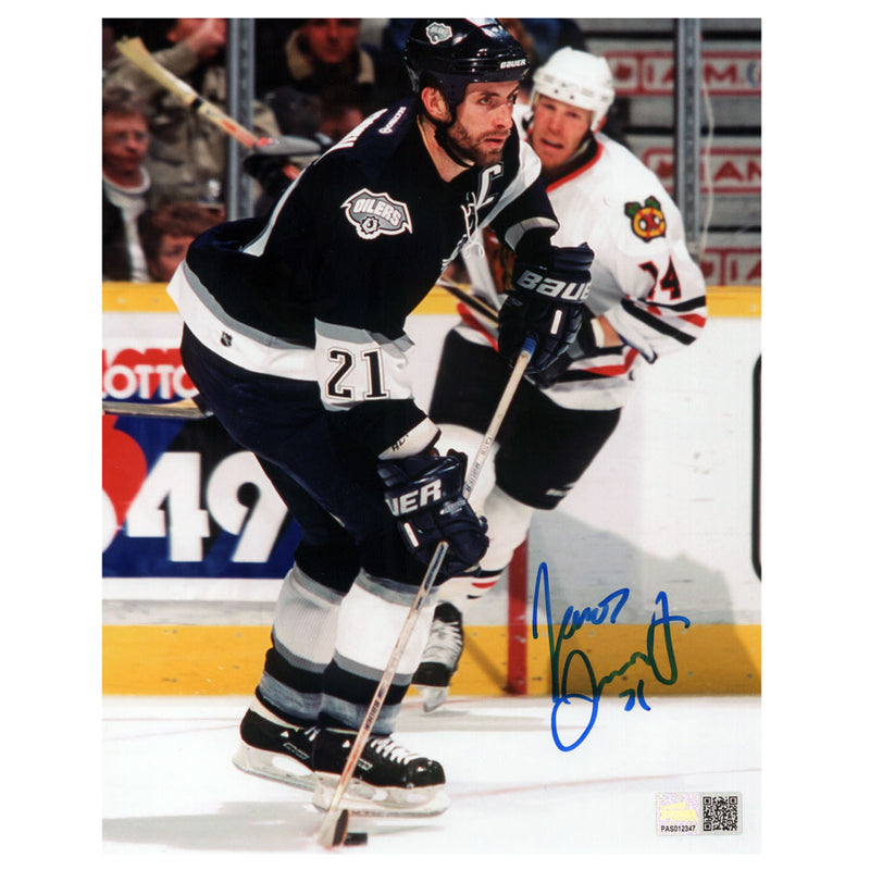 Jason Smith Signed Edmonton Oilers Navy Action 8x10 Photo McFarlane Third