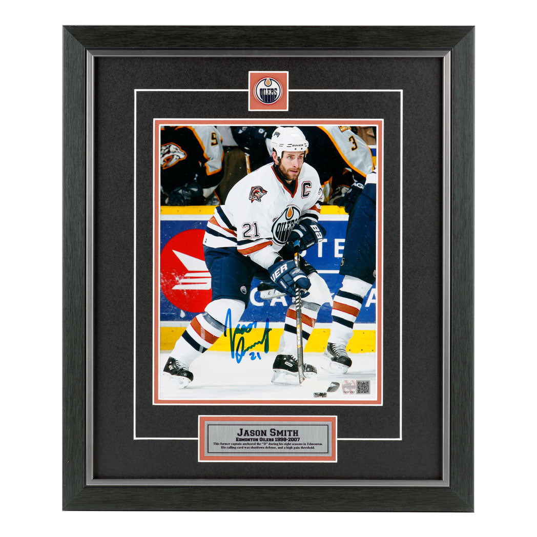 Jason Smith Signed Edmonton Oilers White Action 8x10 Photo