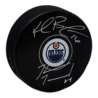 Kelly Buchberger & Kevin McClelland Dual Signed Edmonton Oilers Puck PIM Leaders