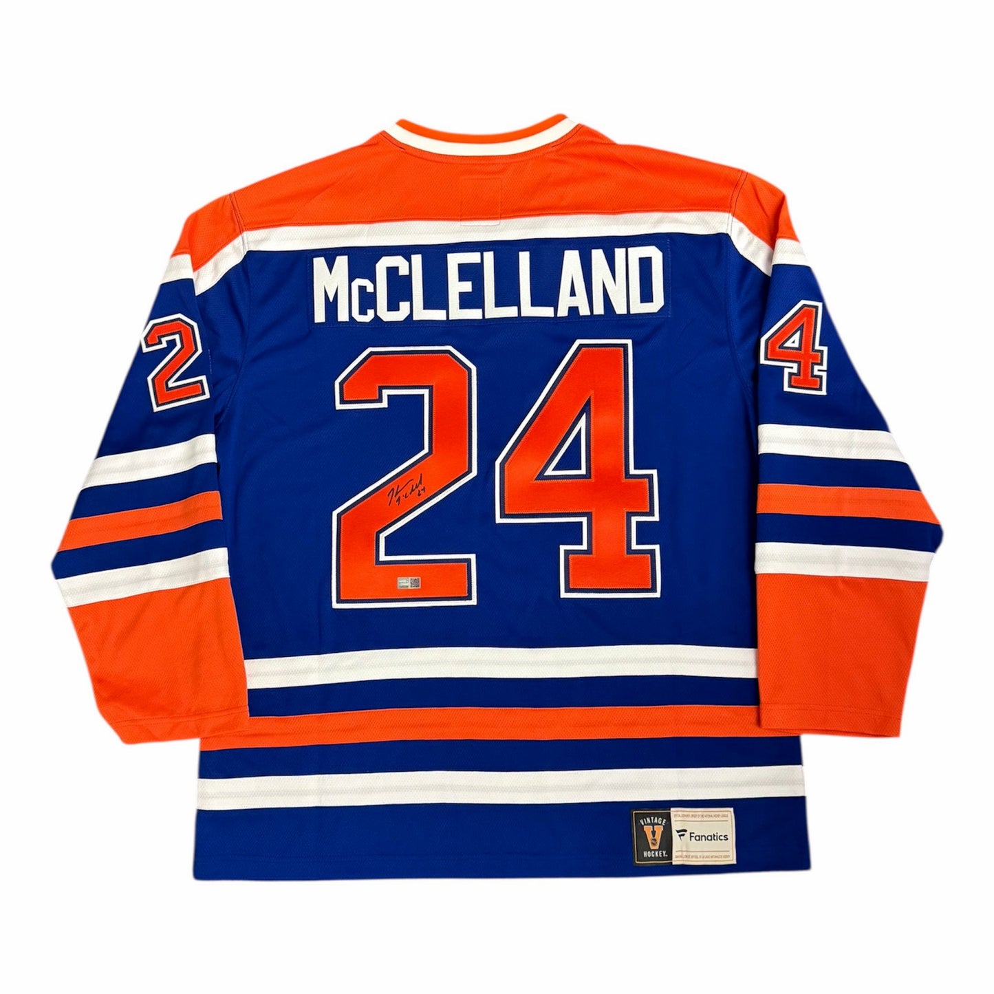 Kevin McClelland Signed Edmonton Oilers Vintage Royal Replica Jersey