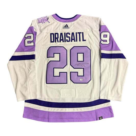 Leon Draisaitl Signed Edmonton Oilers Hockey Fights Cancer White adidas Authentic Jersey