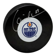 Louie DeBrusk Signed Edmonton Oilers Mid Size Logo Puck