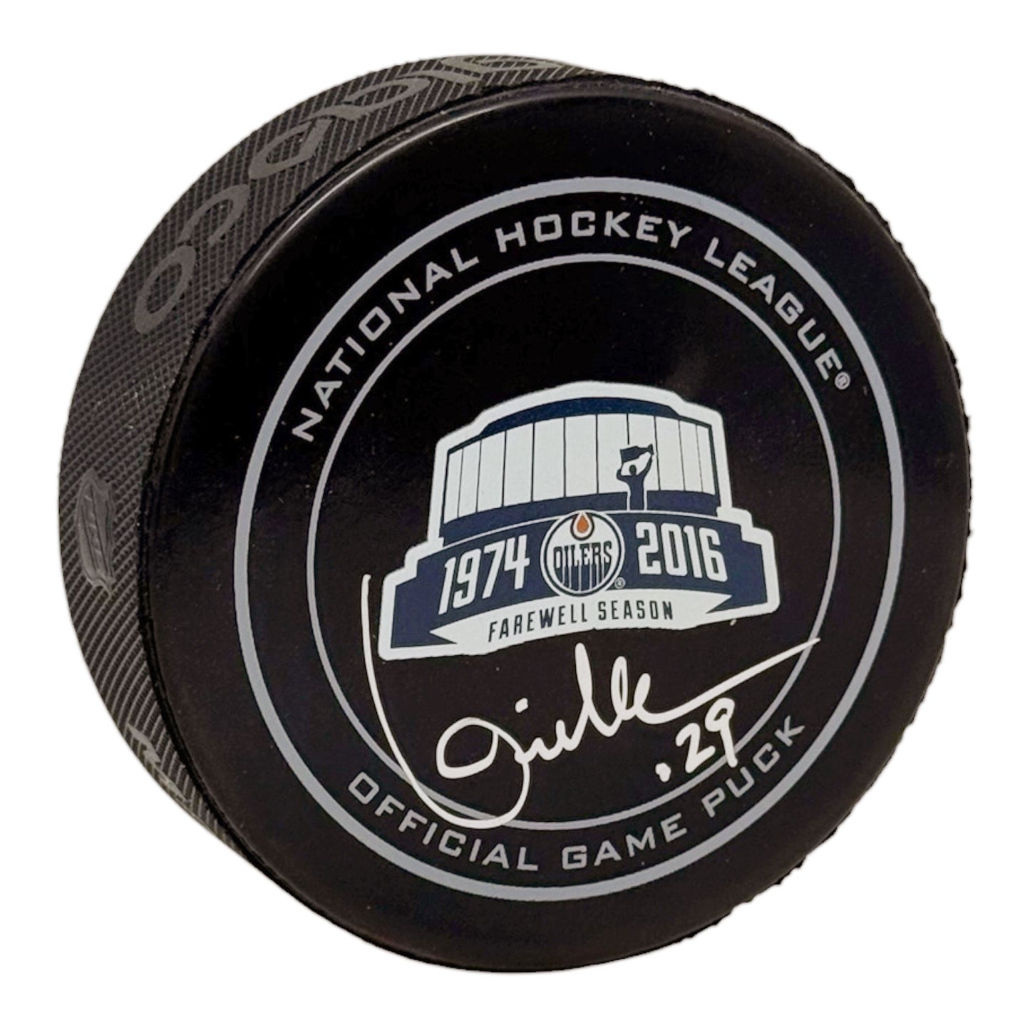 Louie DeBrusk Signed Edmonton Oilers Official Farewell Coliseum Game Model Puck