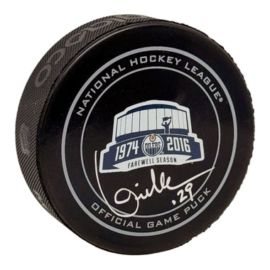 Louie DeBrusk Signed Edmonton Oilers Official Farewell Coliseum Game Model Puck