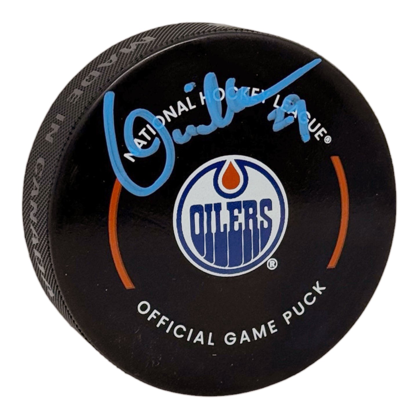 Louie DeBrusk Signed Edmonton Oilers Official Game Model Puck