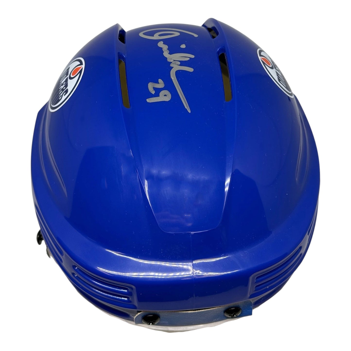 Louie DeBrusk Signed Edmonton Oilers Royal Mini Helmet