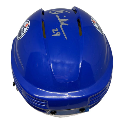 Louie DeBrusk Signed Edmonton Oilers Royal Mini Helmet