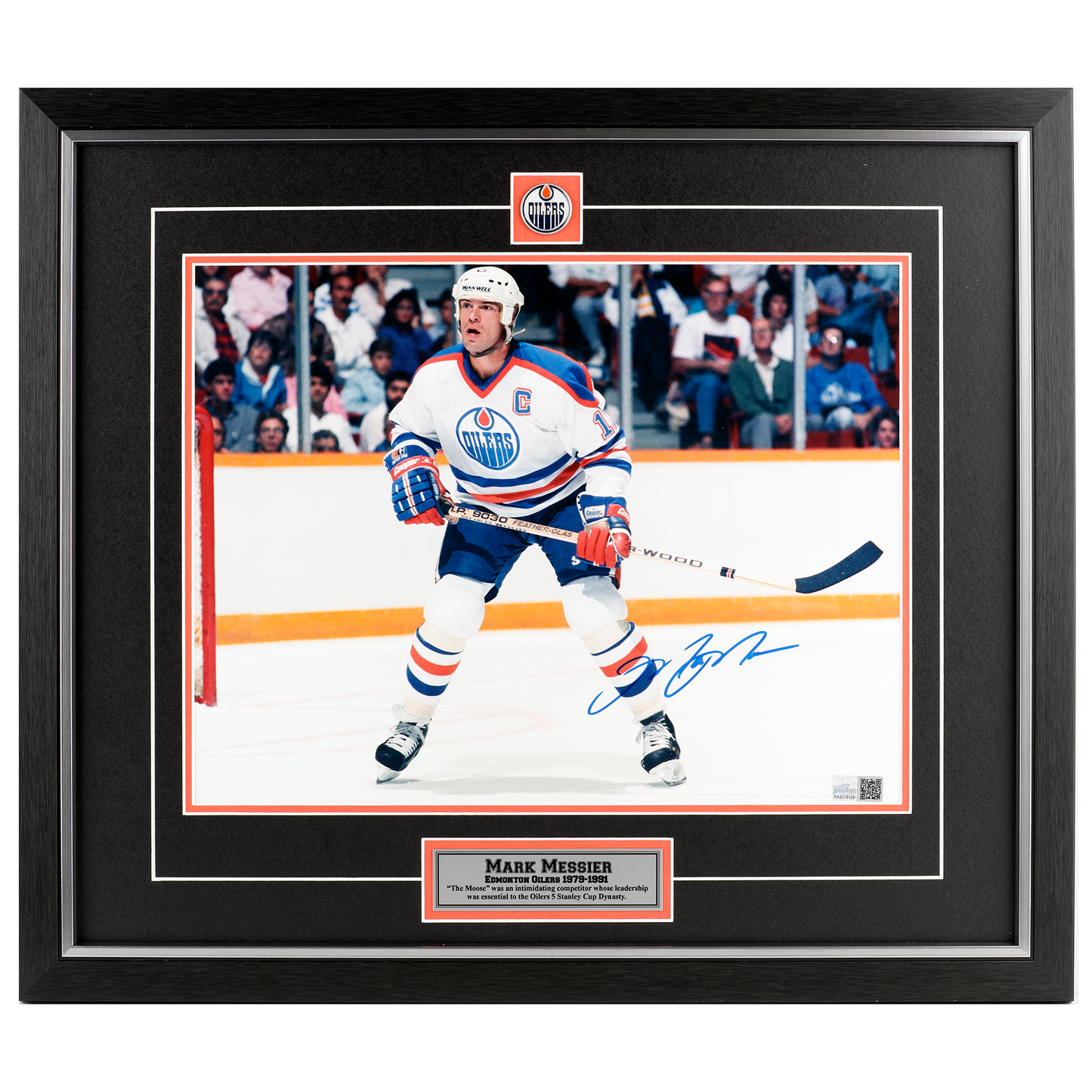 Mark Messier Edmonton Oilers Signed 11x14 Photo "Eyeing The Play"