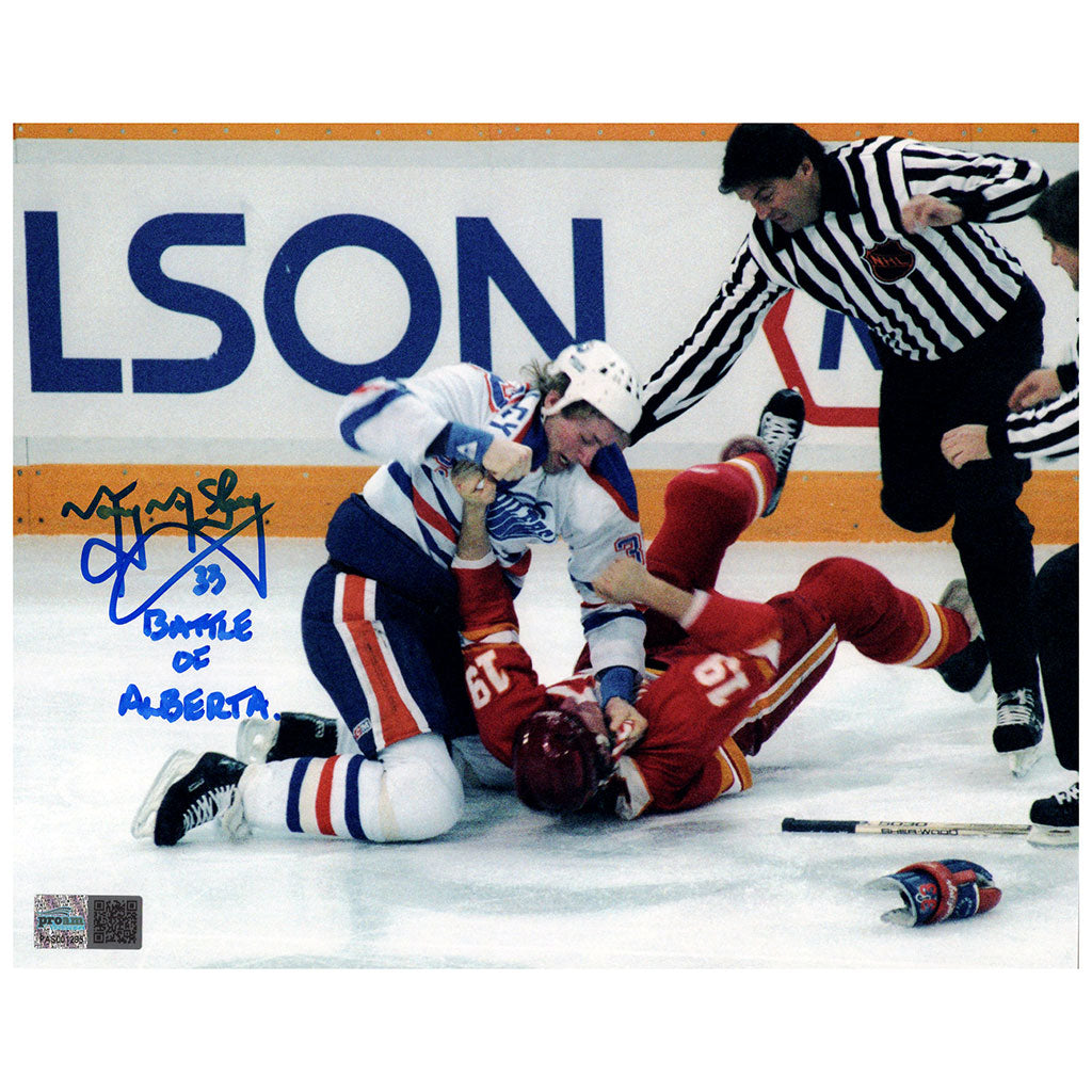 Marty McSorley Autographed and Inscribed Edmonton Oilers Battle of Alberta 8x10 Photo