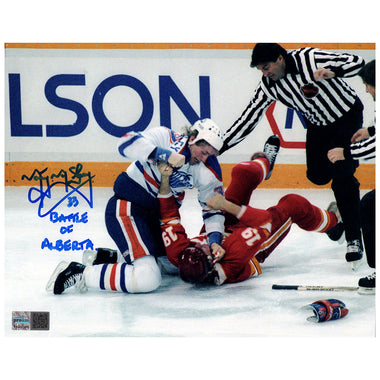 Marty McSorley Autographed and Inscribed Edmonton Oilers Battle of Alberta 8x10 Photo
