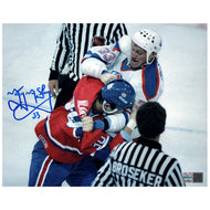 Marty McSorley Autographed Edmonton Oilers Fighting Chris Nilan 8x10 Photo