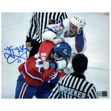 Marty McSorley Autographed Edmonton Oilers Fighting Chris Nilan 8x10 Photo