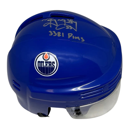 Marty McSorley Signed with Inscription Edmonton Oilers Royal Mini Helmet