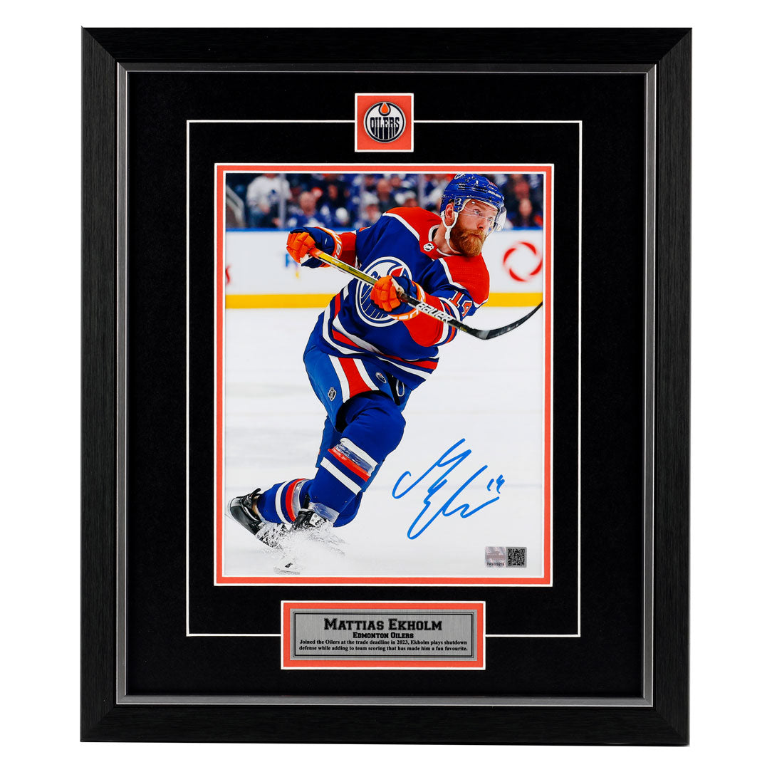 Mattias Ekholm Signed Edmonton Oilers - Home Action Slap Shot  - 8x10 Photo