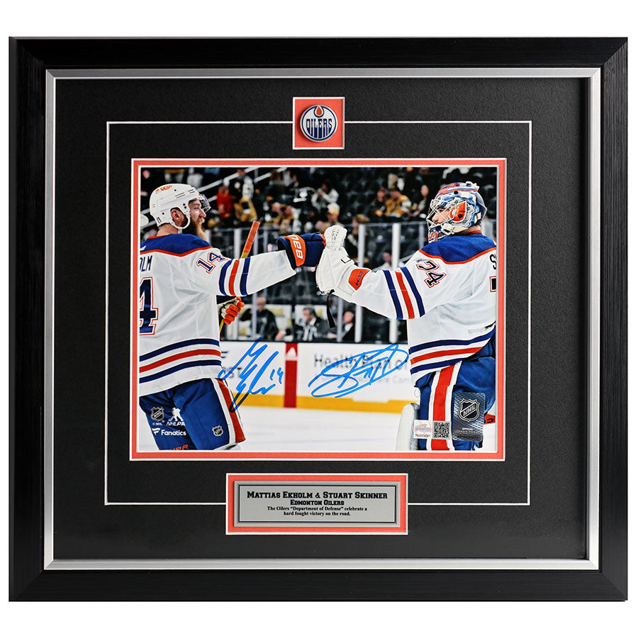 Mattias Ekholm & Stuart Skinner Dual Signed Edmonton Oilers Road Victory 8x10 Photo