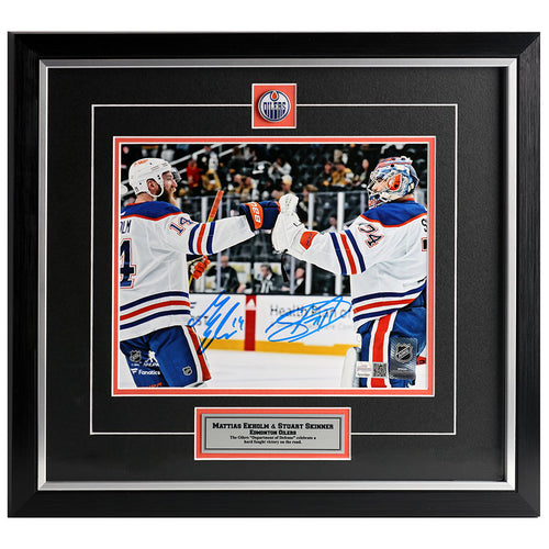 Mattias Ekholm & Stuart Skinner Dual Signed Edmonton Oilers Road Victory 8x10 Photo