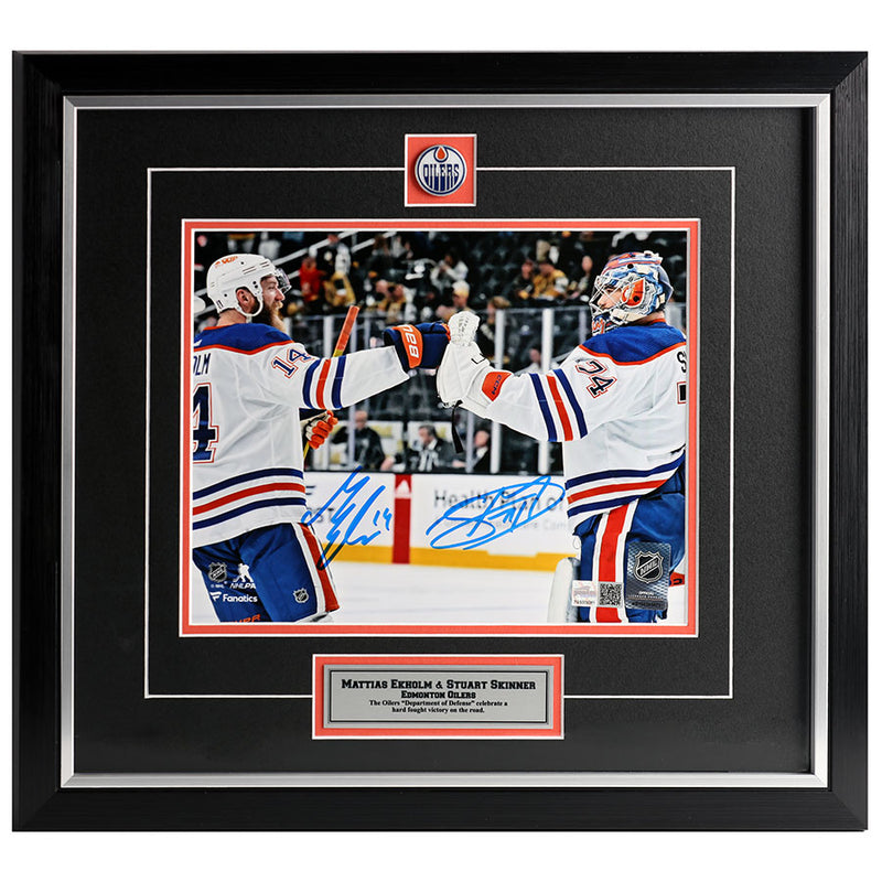 Mattias Ekholm & Stuart Skinner Dual Signed Edmonton Oilers Road Victory 8x10 Photo