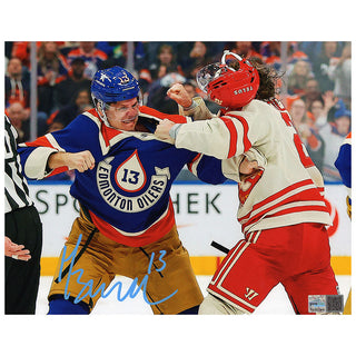 Mattias Janmark Signed Edmonton Oilers Blue Action Battle of Alberta 8x10 Photo