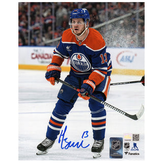 Mattias Janmark Signed Edmonton Oilers Blue Action 8x10 Photo
